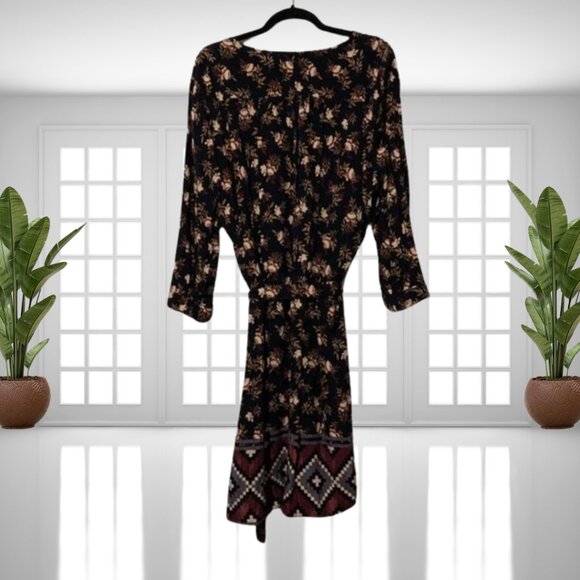 Beachlunchlounge XXL Boho Floral Dress Tie Belt Waist Tassel Neckline Rayon - Picture 3 of 11